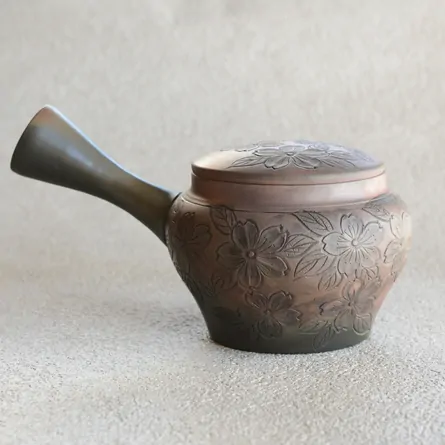 玉光 火窯変インロー総桜彫急須