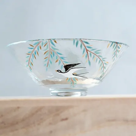 Glass Hira Chawan Yanagi & Tsubame