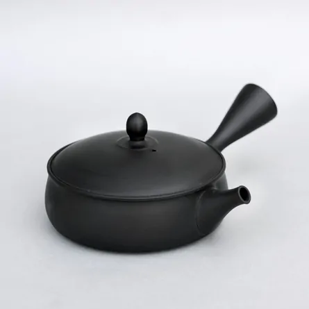 功吏　黒泥平袋形急須