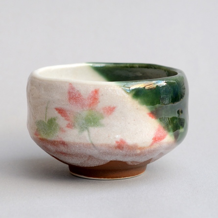 小茶碗　紅葉　織部