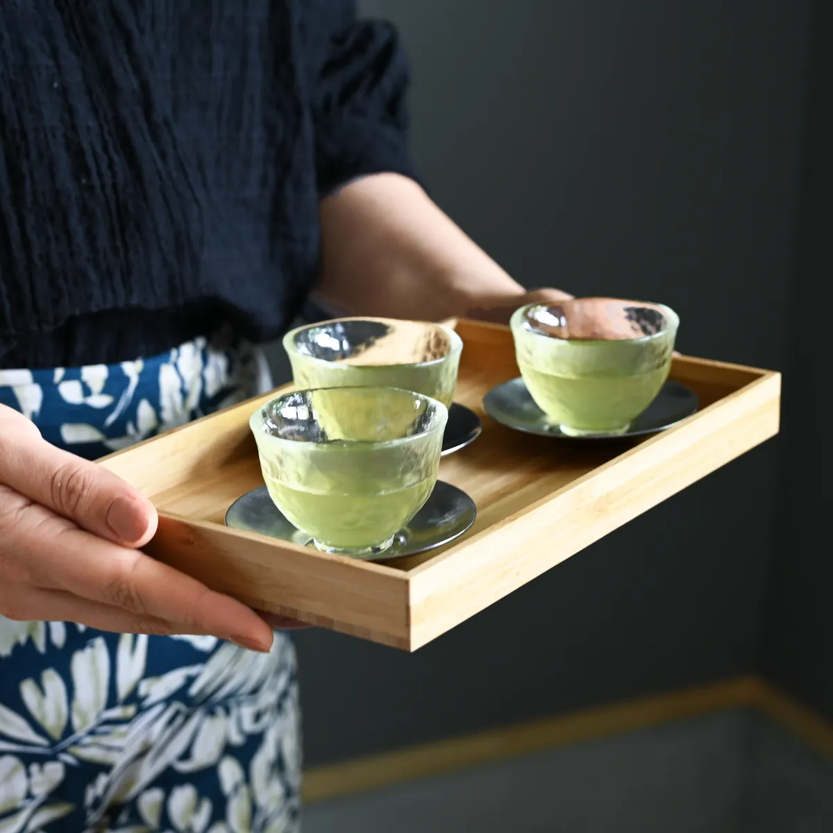 竹寄木長角盆 茶道具 盆 & 茶托 - Sazen Tea