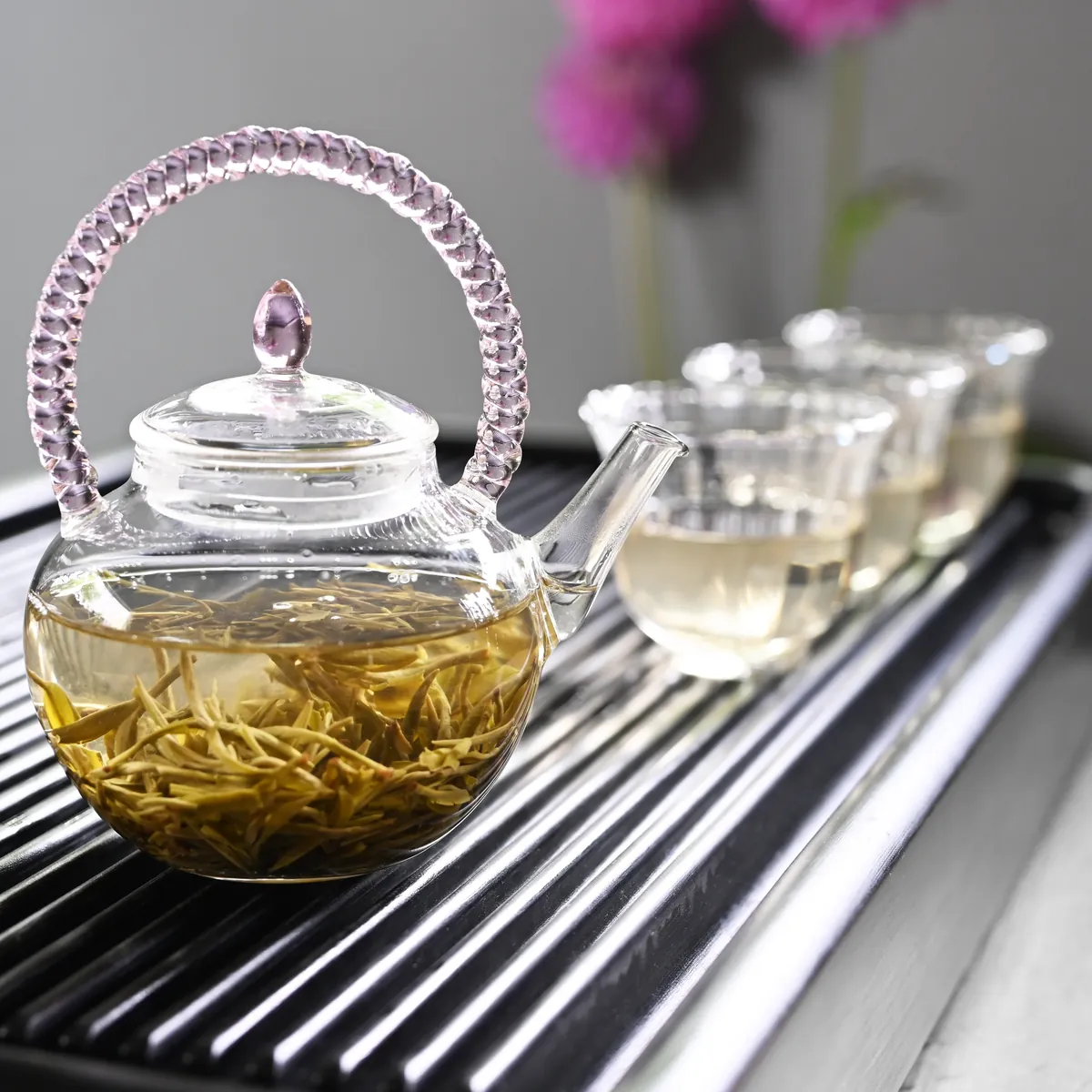 籐かご ガラスティーポット トップハンドル 急須 土瓶 - Sazen Tea