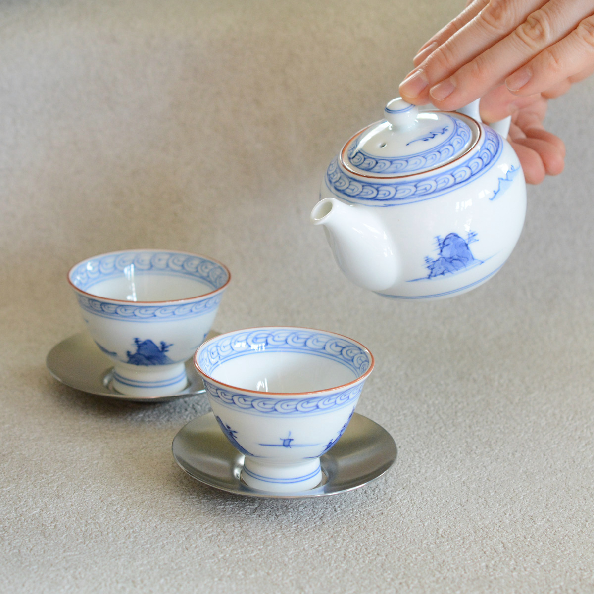 山水絵　茶器　茶托セット