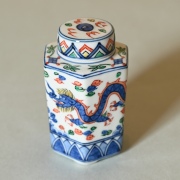 昭阿弥六角茶入色絵龍鳳