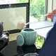 青磁　蓮華彫水差し
